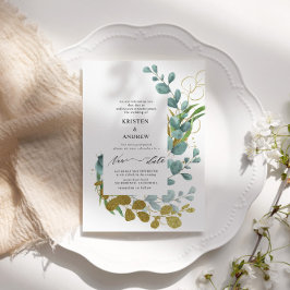 Convites Casamento de Nova Data do Dourado Eucalyptus Green