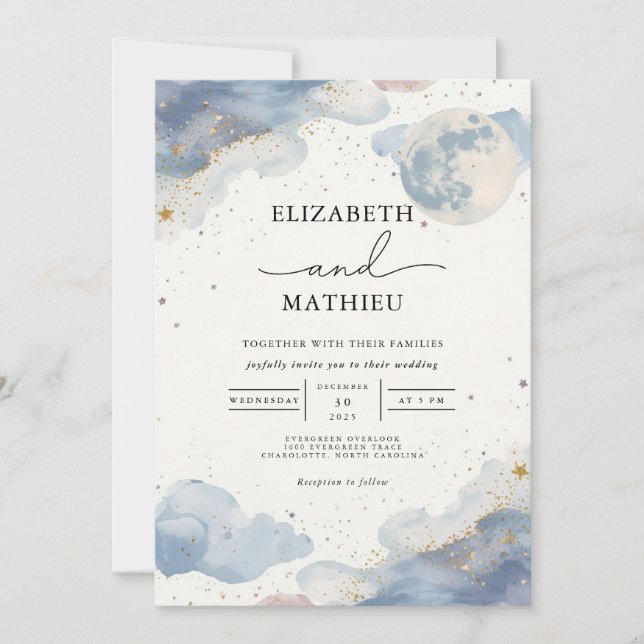 Convites Casamento de Nuvem Celestial de Aquarela (Frente)