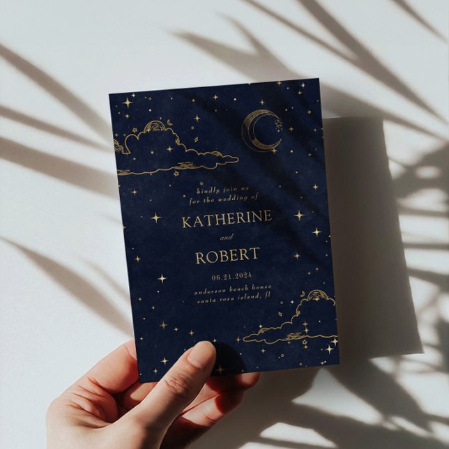 Convites Casamento de Nuvens Douradas Místicas Celestiais (Criador carregado)