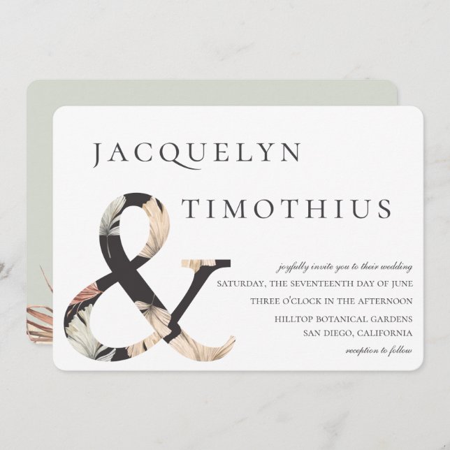 Convites Casamento de Oasis Boho-Chic Ampersand Costal (Frente/Verso)