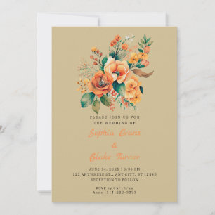 Convites Casamento De Oliva De Buquê Floral Laranja E Verde
