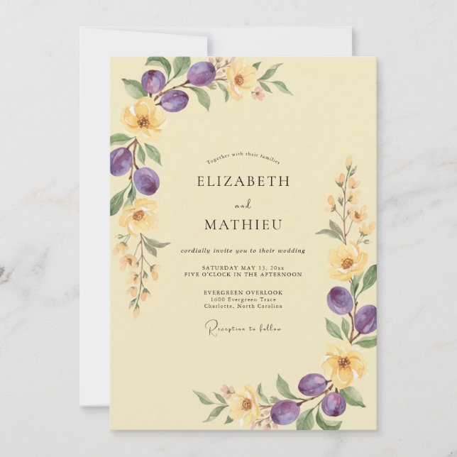 Convites Casamento de Oliva de Eucalipto Amarelo Pálido de  (Frente)
