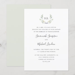 Convites Casamento de oliva pintada e de monograma formal