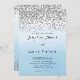 Convites Casamento de Ombre Azul e Silver Glitter
