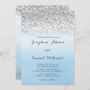 Convites Casamento de Ombre Azul e Silver Glitter