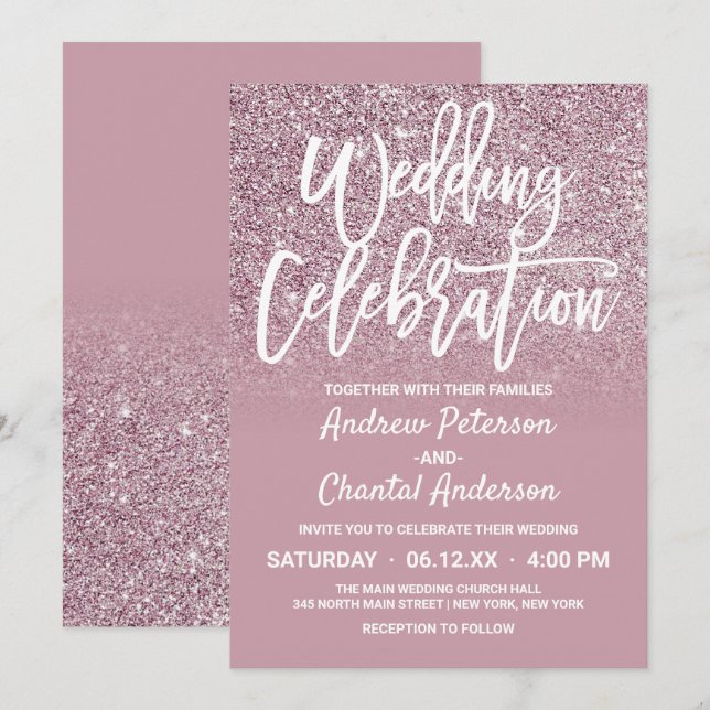 Convites Casamento de Ombre Cor-de-rosa-claro-Dourado (Frente/Verso)