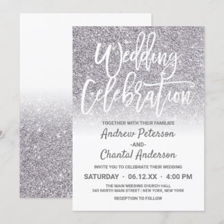 Convites Casamento de Ombre de Faux Glitter de Prata Branca