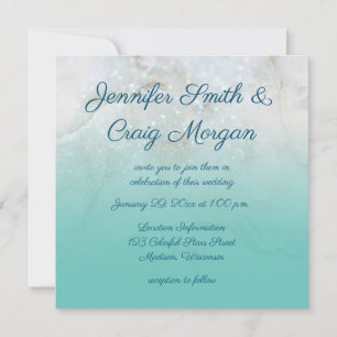 Convites Casamento de Ombre de Teal Marble Sparkly