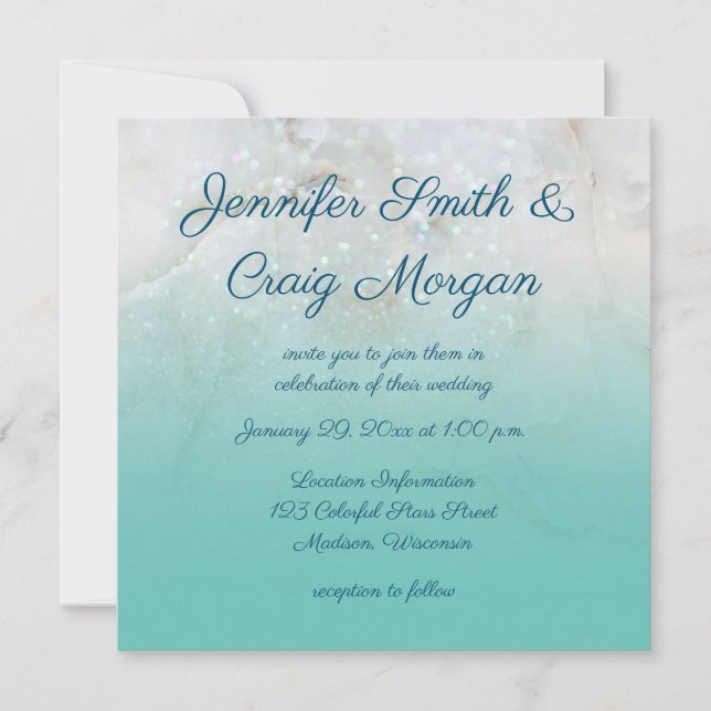 Convites Casamento de Ombre de Teal Sparkly Marble (Frente)