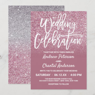 Convites Casamento de Ombre Glitter Glitter Faux Silver Ros