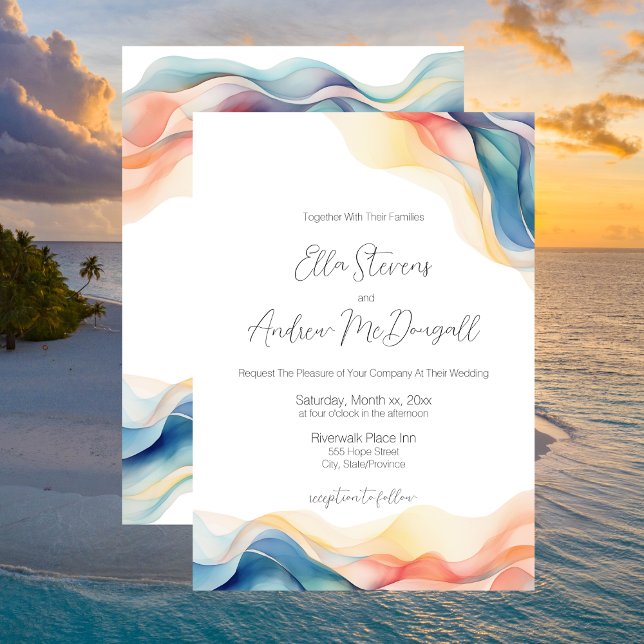 Convites Casamento de Onda de Abstrato Moderno (Modern Abstract Colorful Wedding Design Invitation Card)