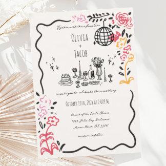 Convites Casamento De Onda De Escrivação Floral Desenhado À