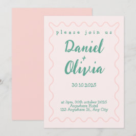 Convites Casamento de onda rosa e verde