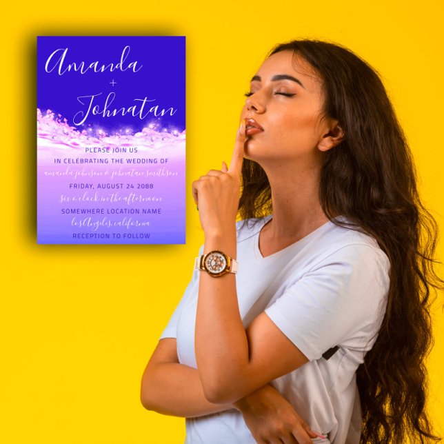 Convites Casamento de Ondas Azuis do Oceano Roxo Oceano Bra (Wedding Purple Ocean Blue Waves Ocean White Invitation)