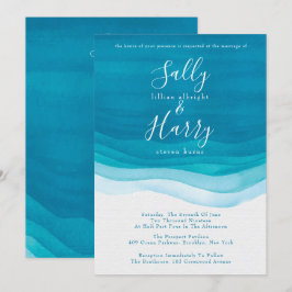 Convites Casamento de Ondas de Cor de Água, Teal, Moderna