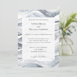 Convites Casamento de Ondas de Prata Chic Sparkle