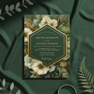 Convites Casamento de Opulência Botânica Verde Profundo