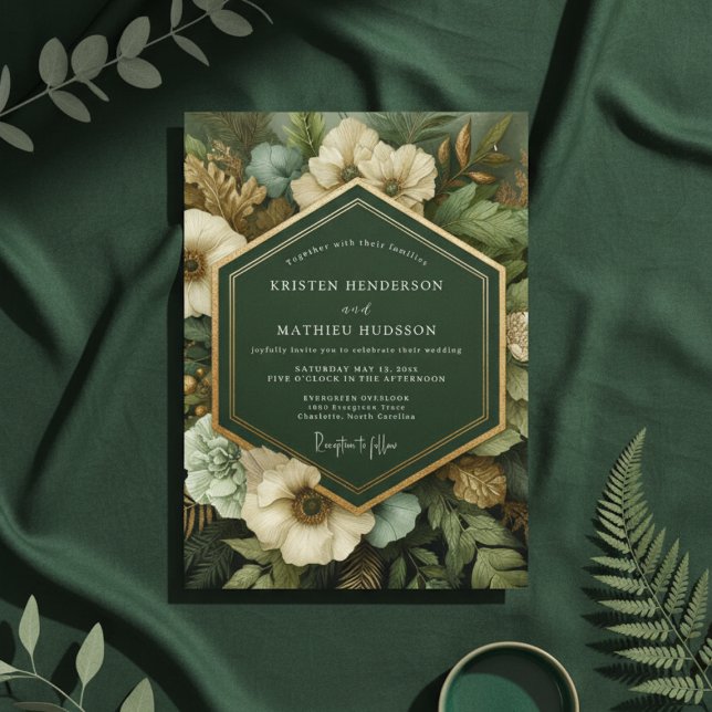 Convites Casamento de Opulência Botânica Verde Profundo (Criador carregado)