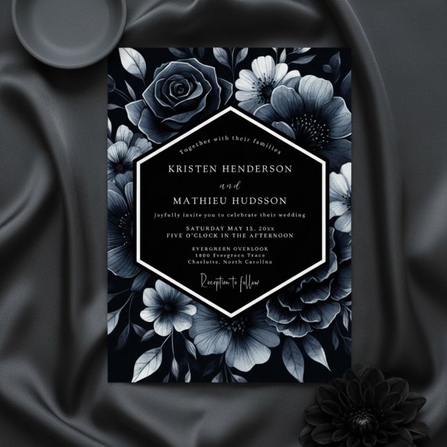 Convites Casamento de Opulência Floral Azul Profundo (Criador carregado)