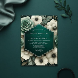 Convites Casamento de Opulência Floral Azul Turquesa Mal-hu