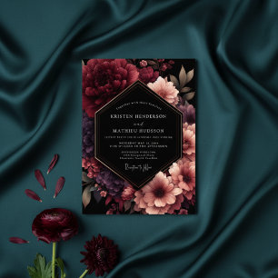 Convites Casamento de Opulência Floral Borgonha Mal-humorad