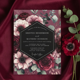 Convites Casamento de Opulência Floral Burgundy Moody