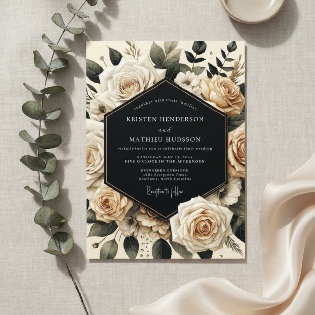 Convites Casamento de Opulência Floral Creme (Criador carregado)
