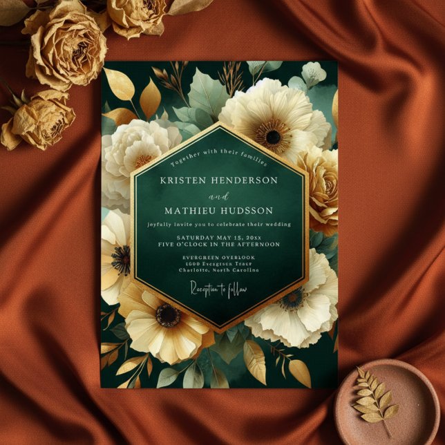 Convites Casamento de Opulência Floral Esmeralda (Criador carregado)