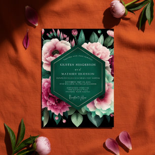 Convites Casamento de Opulência Floral Esmeralda Profunda