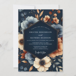 Convites Casamento de Opulência Floral Outonal Naval