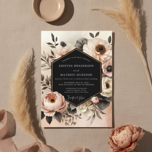Convites Casamento de Opulência Floral Rosa (Criador carregado)
