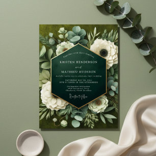 Convites Casamento de Opulência Floral Verde Profundo