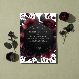 Convites Casamento de Opulência Floral Vermelho Intenso
