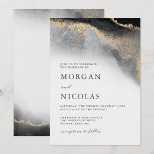 Convites Casamento de Opulência Preto e Dourado Elegante