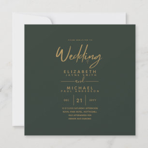 Convites Casamento de Orçamento Dourado Verde Moderno Quadr