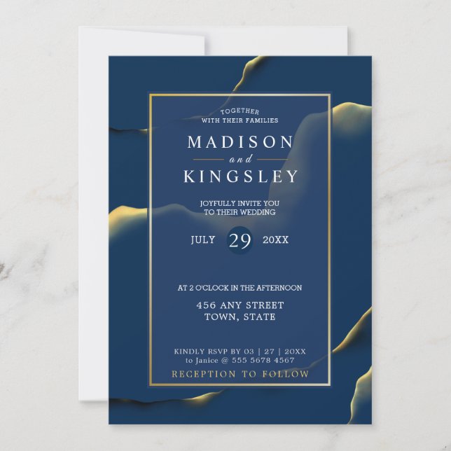 Convites Casamento de Orçamento Incrível Azul (Frente)