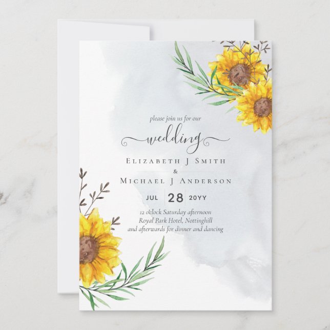 Convites Casamento de Orçamento Rustic Sunflower Woodland B (Frente)
