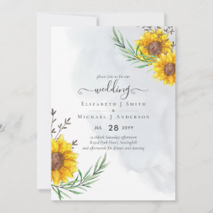 Convites Casamento de Orçamento Rustic Sunflower Woodland B