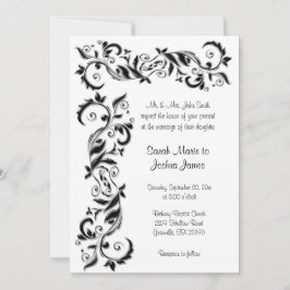 Convites Casamento de Ornamentado Floral Branco e Preto