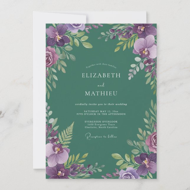 Convites Casamento de Orquídea Abeto Âmbar (Frente)