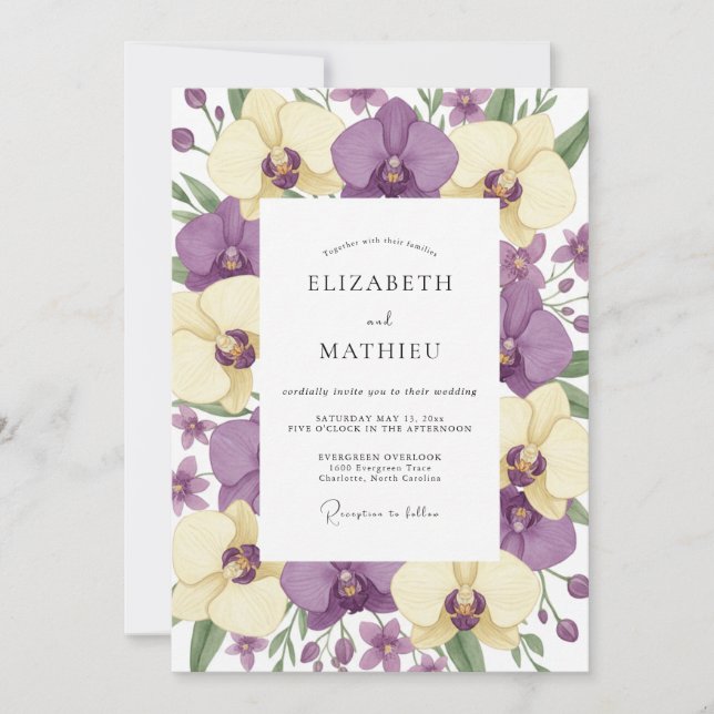 Convites Casamento de Orquídea Amarela e Manteiga de Ámbar (Frente)