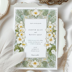 Convites Casamento de Orquídea Branca Art Nouveau Elegante
