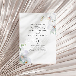 Convites Casamento de Orquídea Branca Minimalista em Aquare