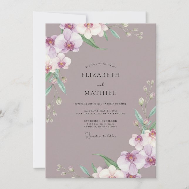 Convites Casamento de Orquídea Lilás Rosa (Frente)