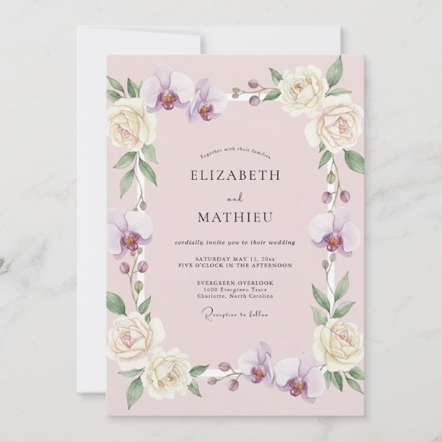 Convites Casamento de Orquídea Lilás Rosada (Frente)