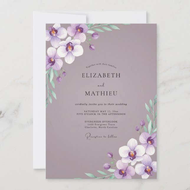 Convites Casamento de Orquídea Lilás Suave (Frente)