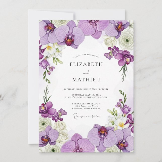 Convites Casamento de Orquídea Opulenta Lavanda (Frente)