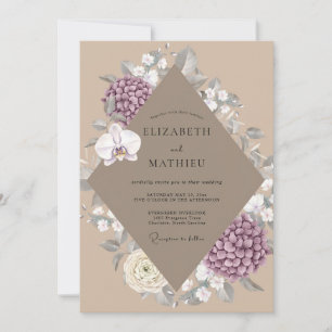 Convites Casamento de Orquídea Roxa Taupe Suave