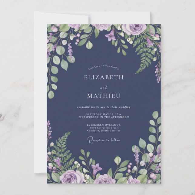 Convites Casamento de Orquídea Samambaia à Meia-Noite (Frente)