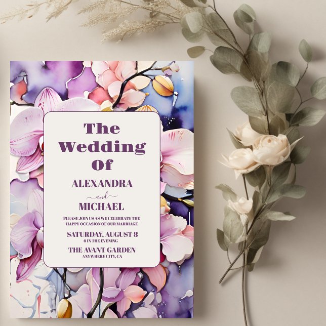 Convites Casamento de Orquídeas Aquáticas Frescas-Rosa-Quen (Criador carregado)